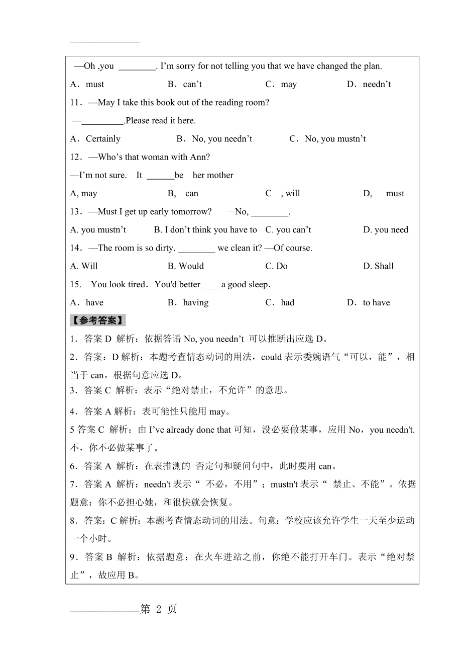 初中英语语法：情态动词讲解与练习(有答案)(16页).doc_第2页