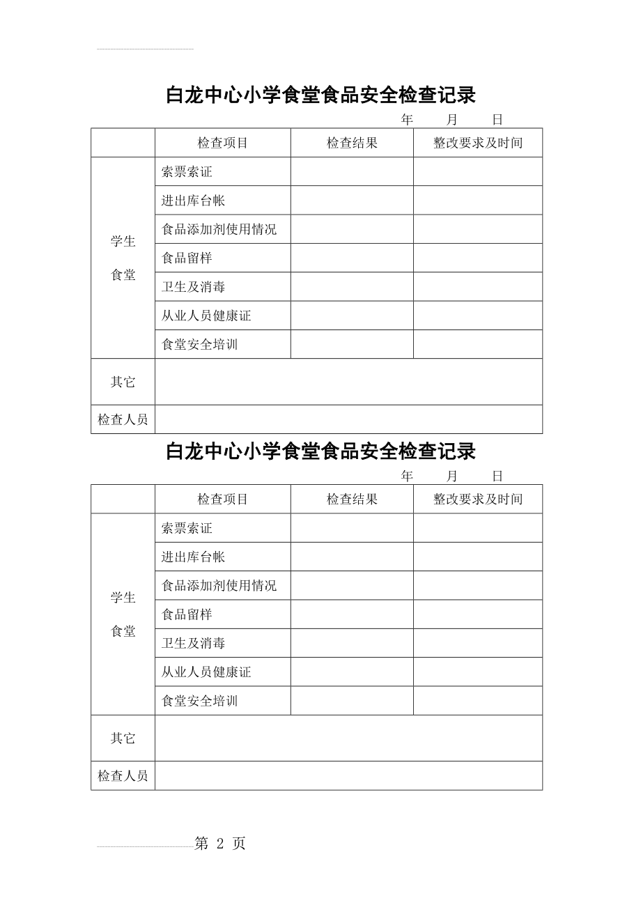 学校食堂食品安全检查记录表76650(2页).doc_第2页