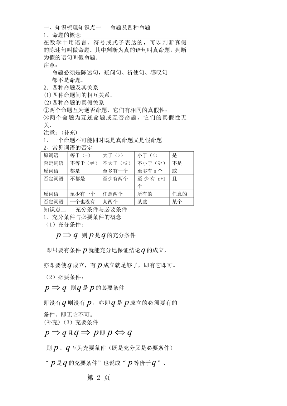 命题及其关系、充分条件与必要条件_知识点与题型归纳(6页).doc_第2页