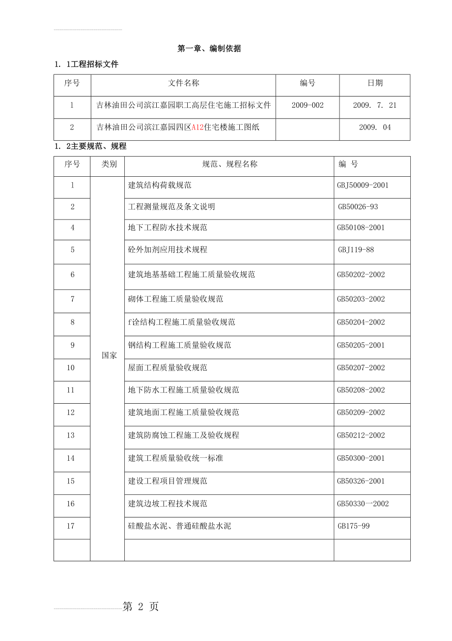 吉林油田滨江嘉园四区住宅楼工程施工组织设计(141页).doc_第2页