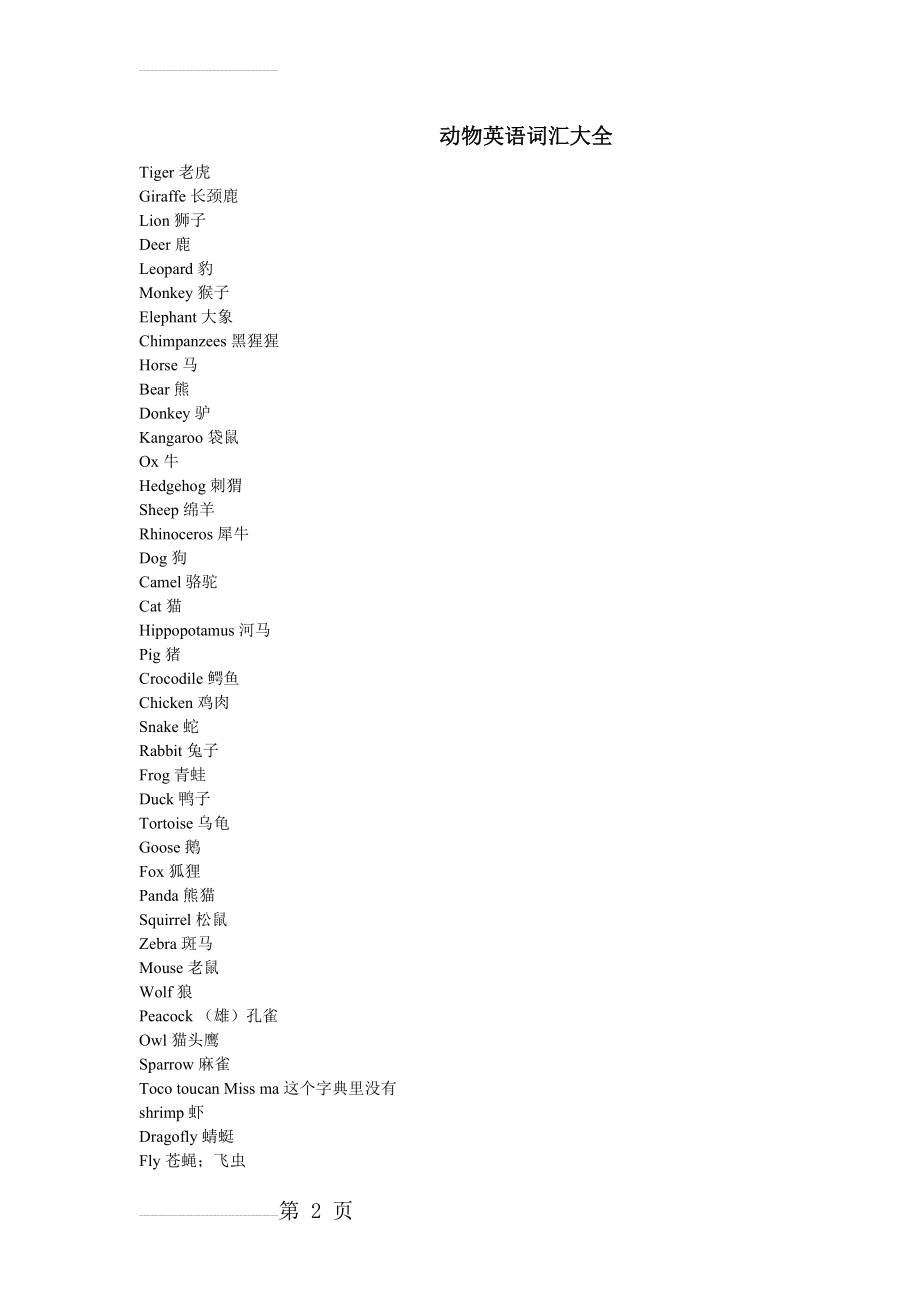 动物英语词汇大全(17页).doc_第2页