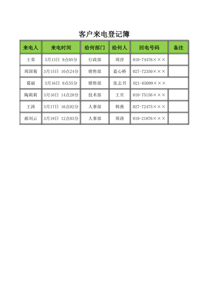 客户来电登记簿.xlsx_第1页