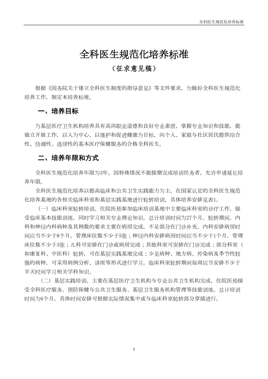 医学专题一全科医生规范化培养标准.docx_第1页