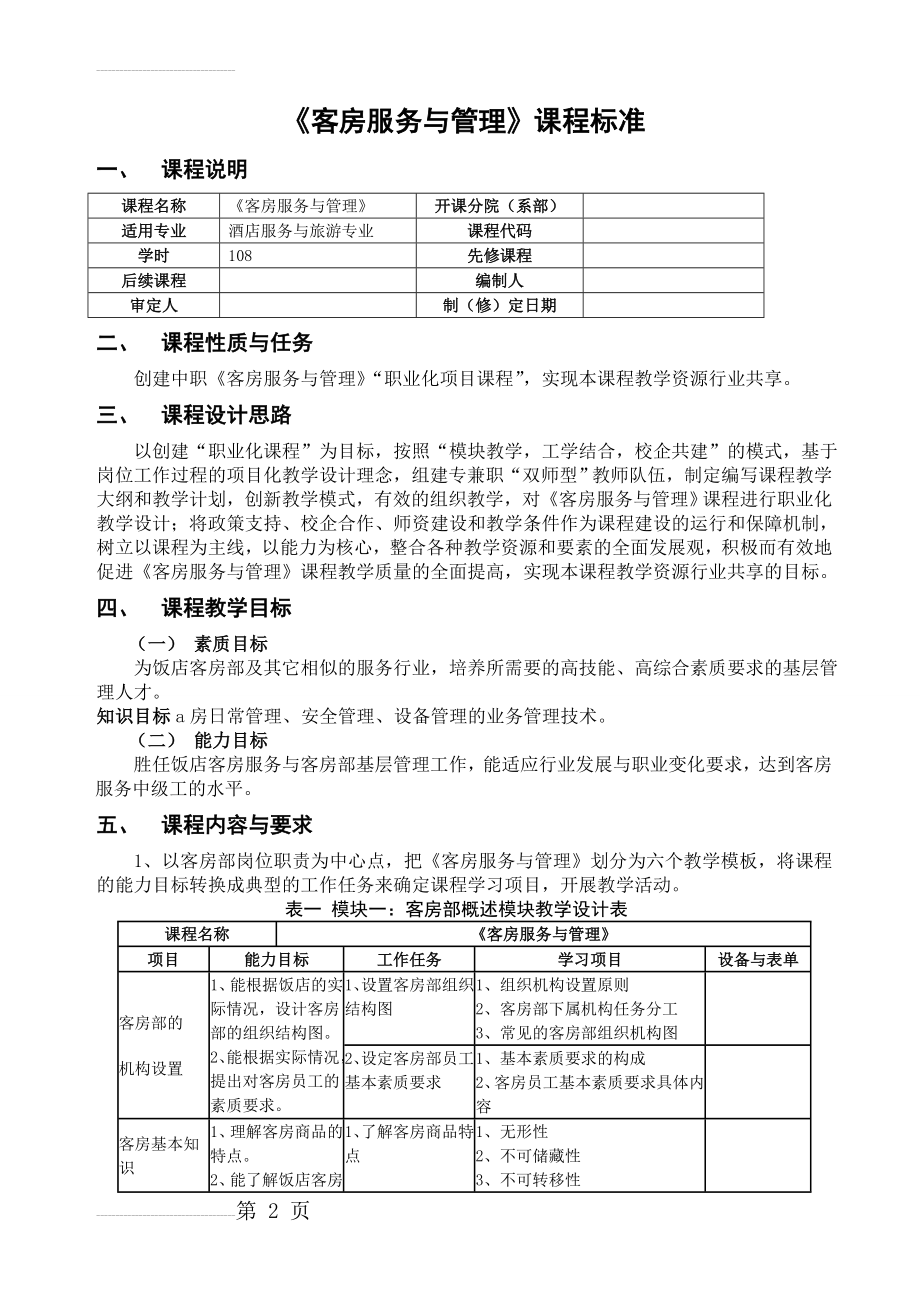 客房服务与管理课程标准(12页).doc_第2页