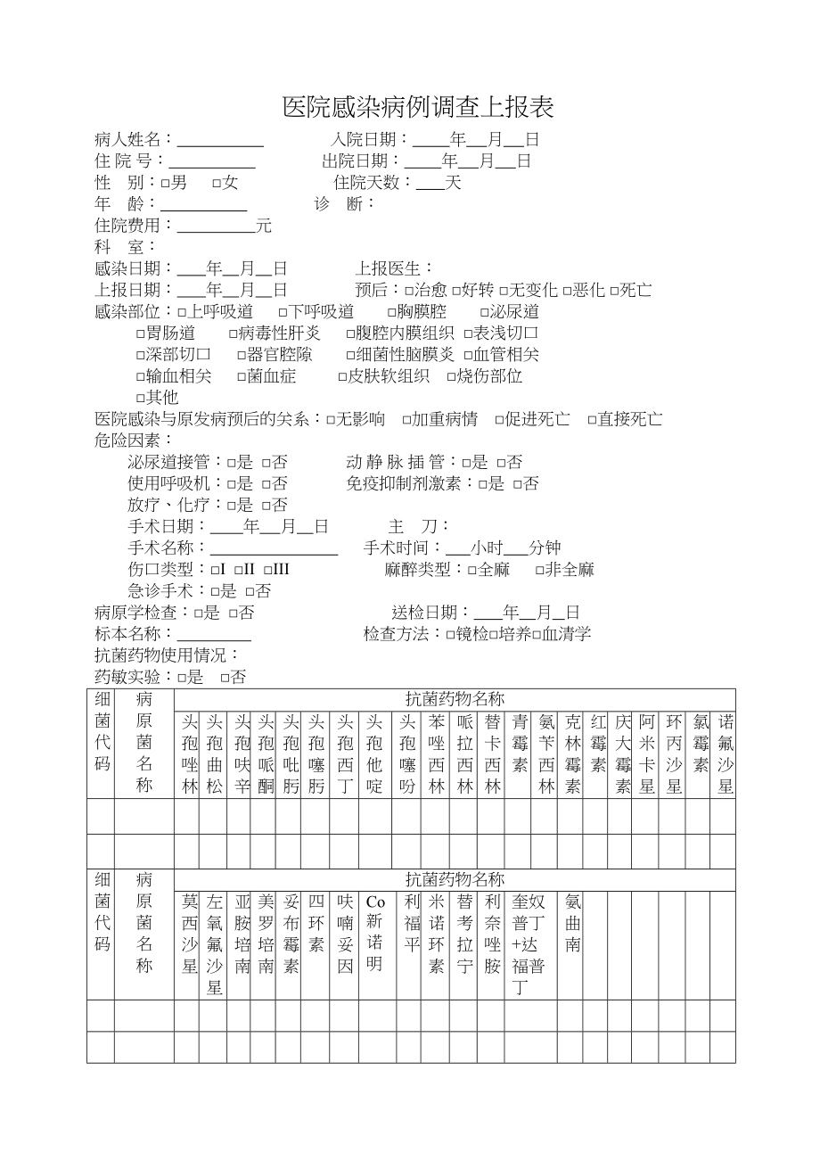 医学专题一医院感染病例调查上报表.docx_第1页