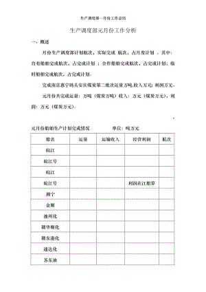 生产调度部一月份工作总结.doc