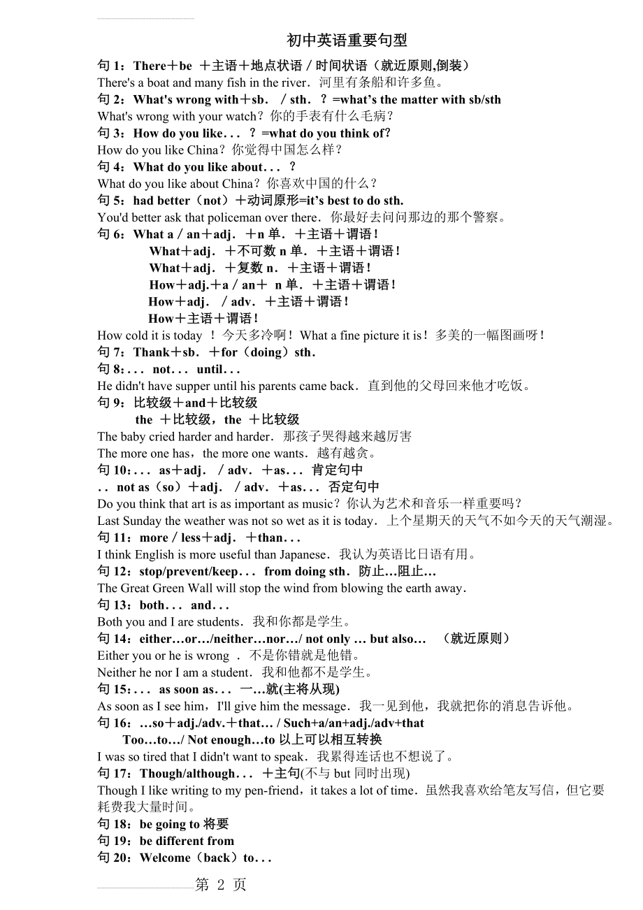 初中英语总复习重点句型全面总结(8页).doc_第2页