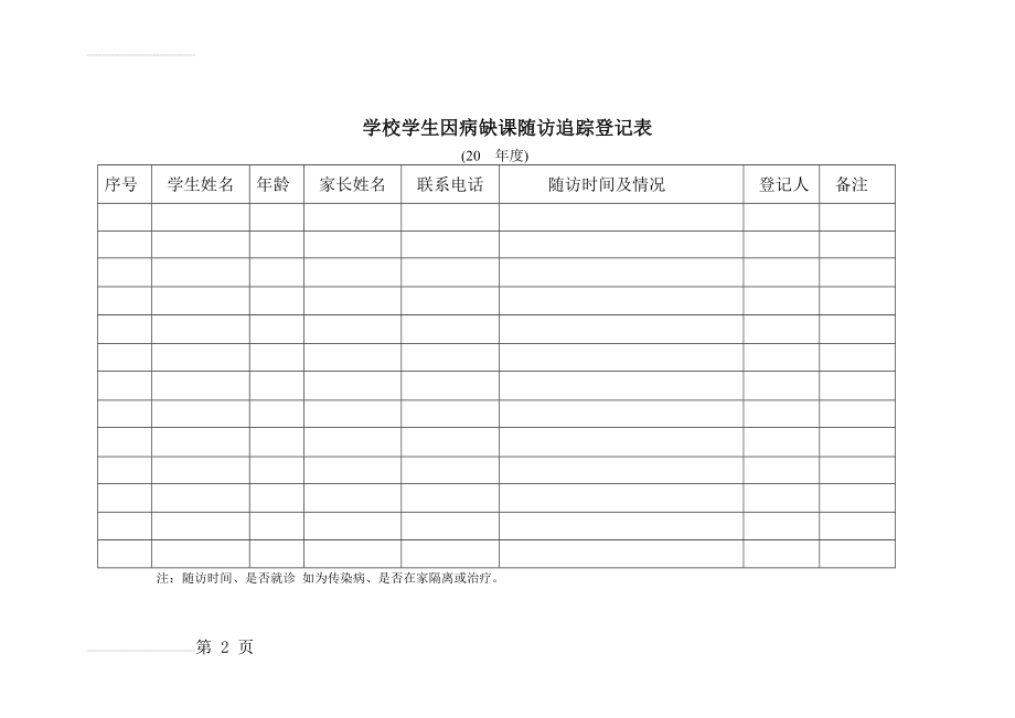 学校学生因病缺课随访追踪登记表(2页).doc_第2页