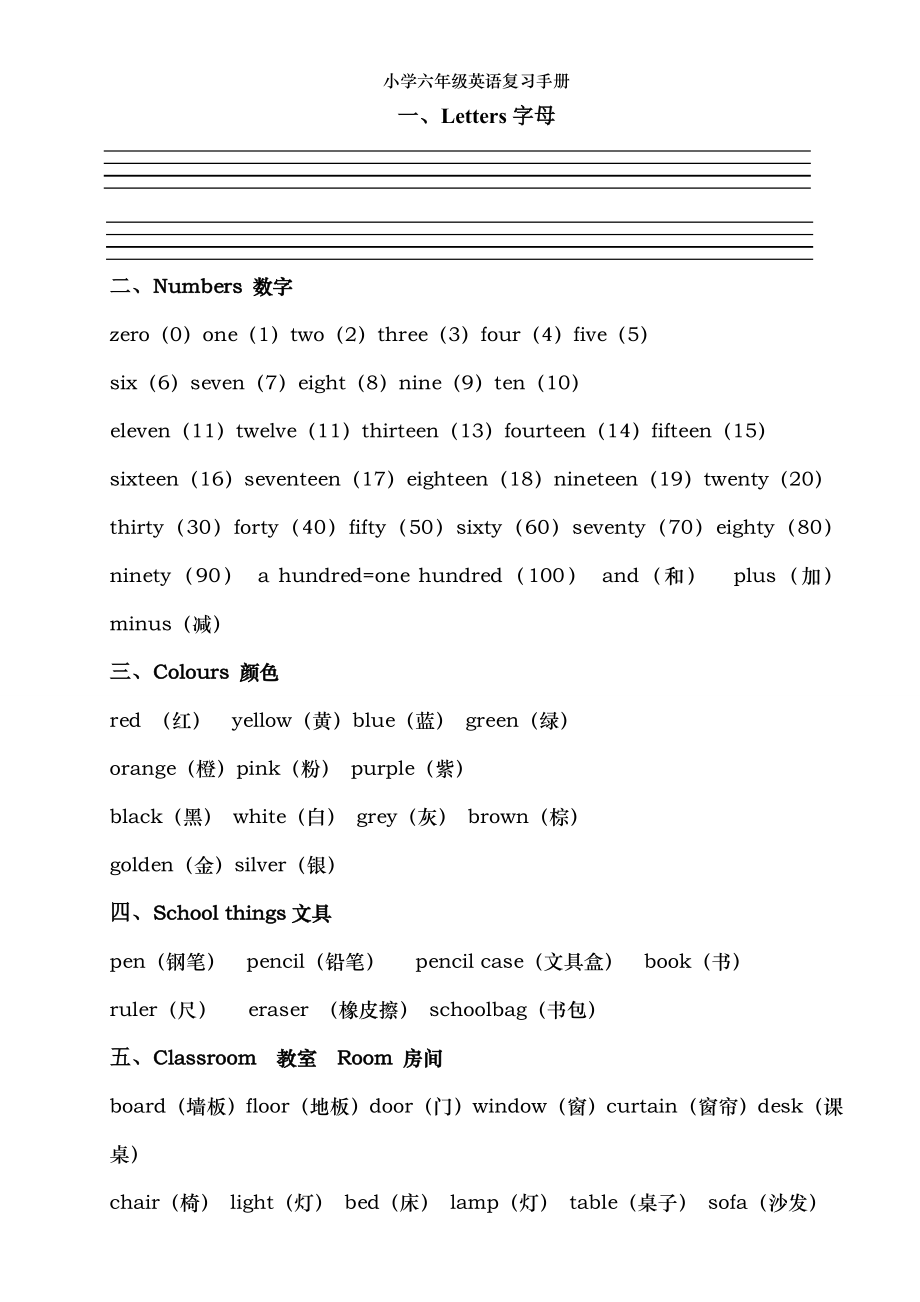 小学六年级英语复习手册.doc_第1页