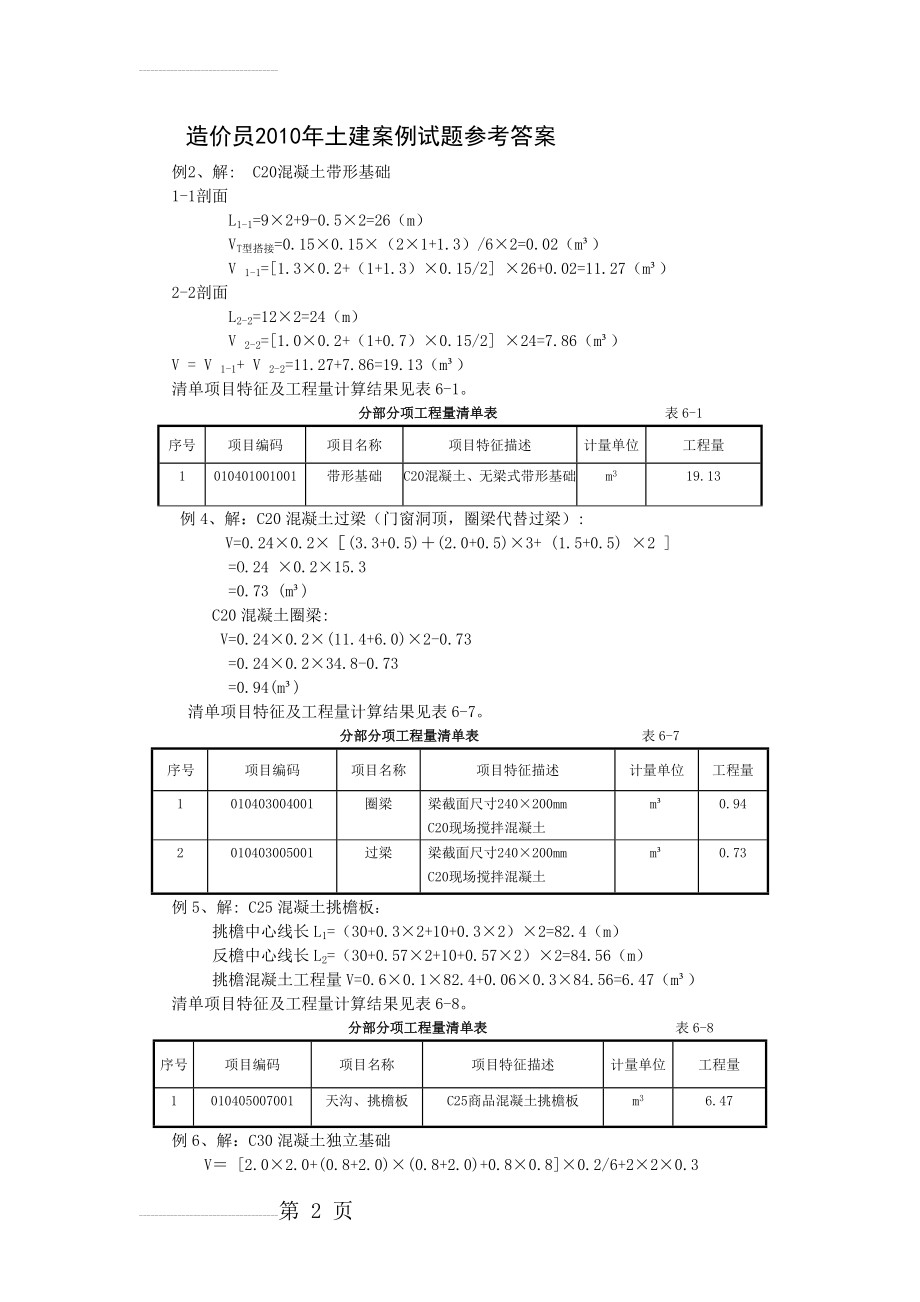 土建2010造价员案例试题参考答案(5页).doc_第2页