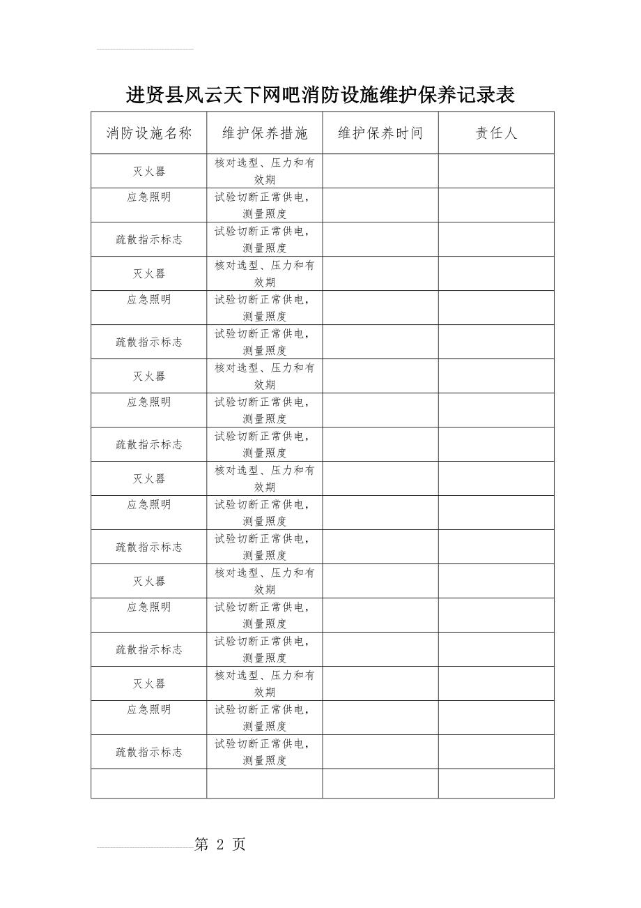 消防设施维护保养记录表(2页).doc_第2页