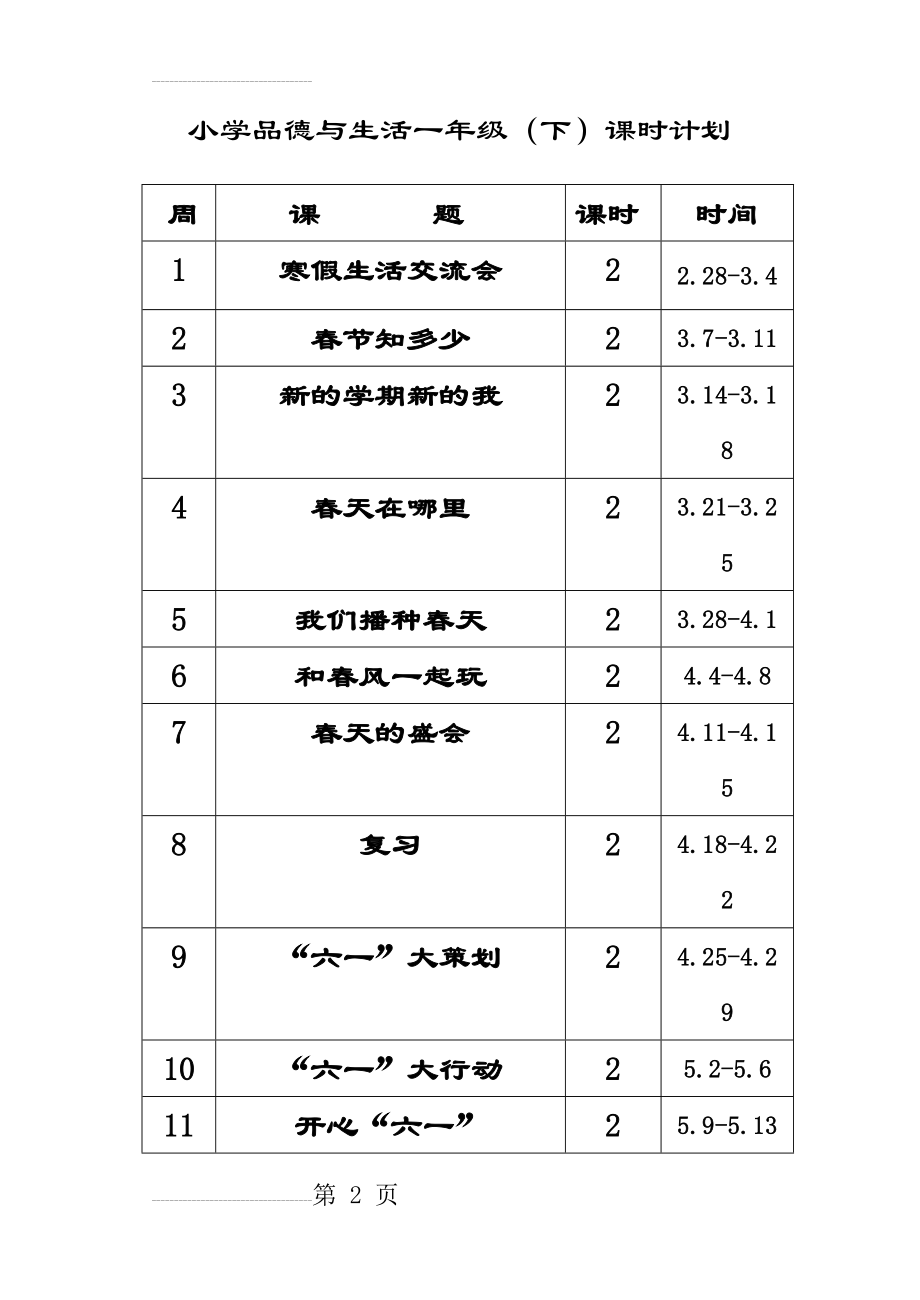 北师大版小学品德与生活一年级下册教案　全册(45页).doc_第2页