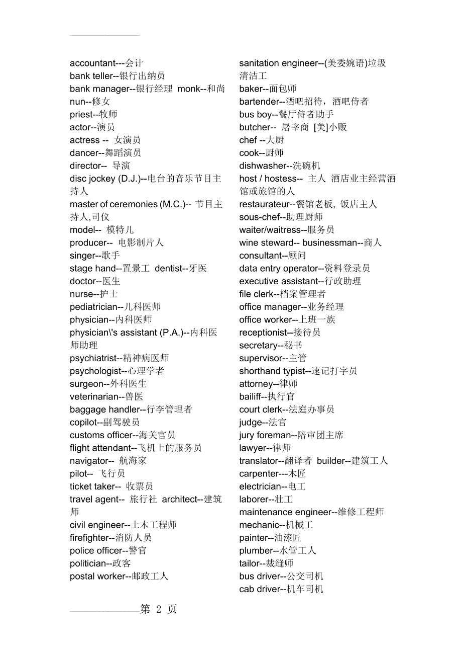 各种职业的英语表达(3页).doc_第2页