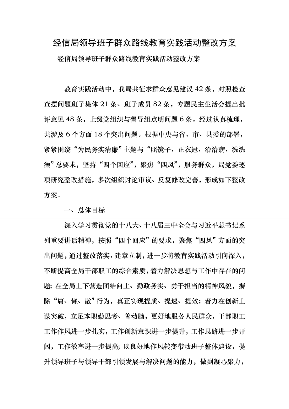 经信局领导班子群众路线教育实践活动整改方案.doc_第1页