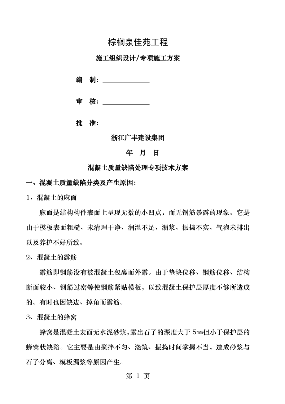 砼质量缺陷处理专项技术方案.doc_第1页