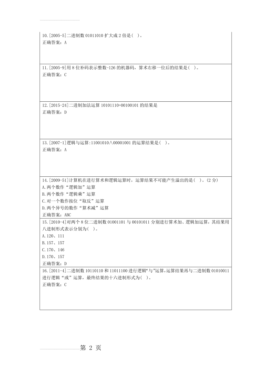 江苏专转本计算机第一章数字技术历年真题(9页).doc_第2页