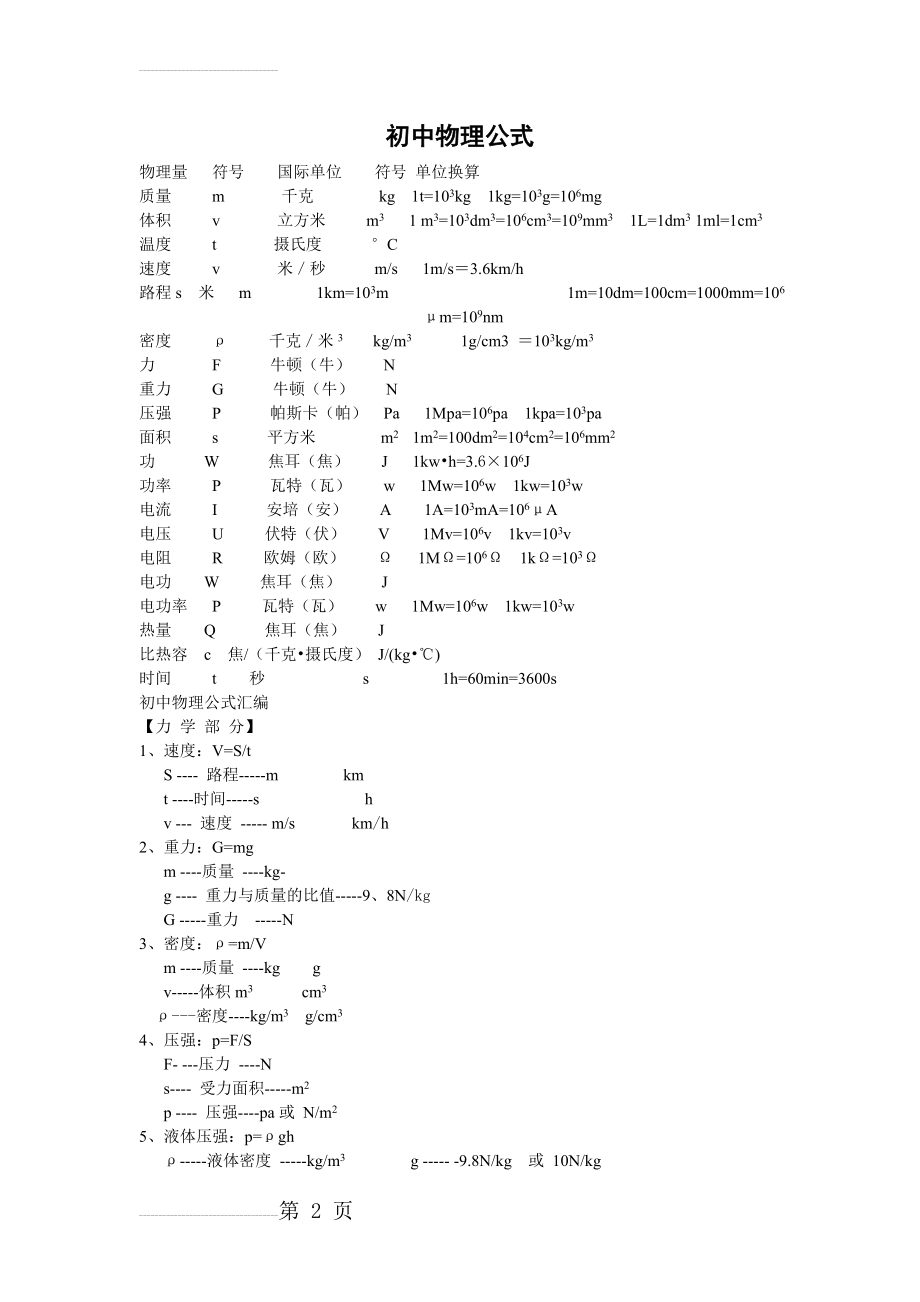 初中物理公式大全(人教版)(4页).doc_第2页