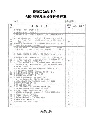 医学专题一创伤现场急救演练评分标准.docx