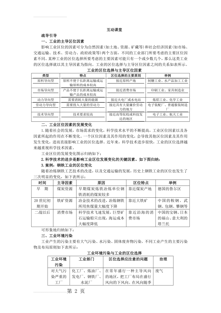 地理人教版必修2课堂探究学案：第四章第一节 工业的区位因素与区位选择 Word版含解析(5页).doc_第2页