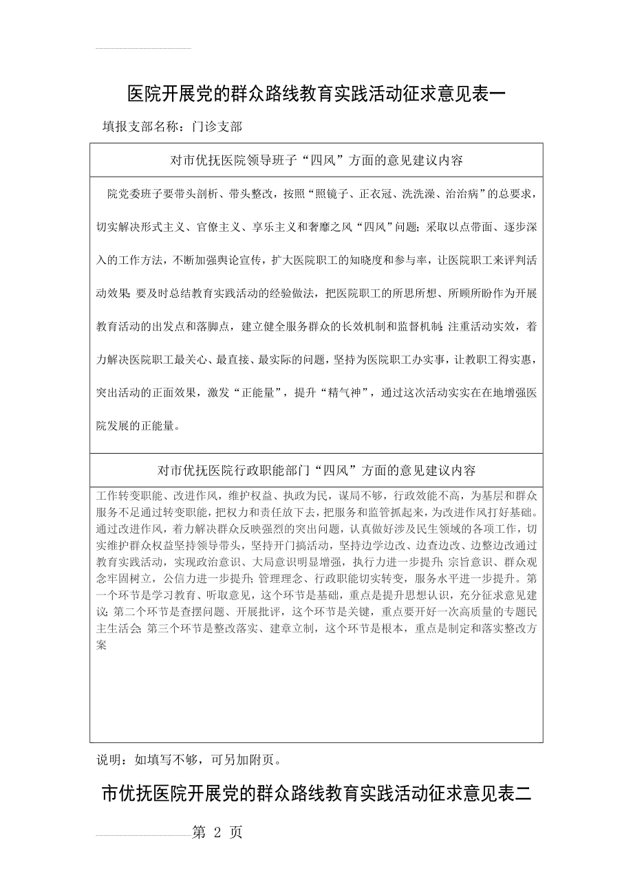 医院开展党的群众路线教育实践活动征求意见表一(3页).doc_第2页