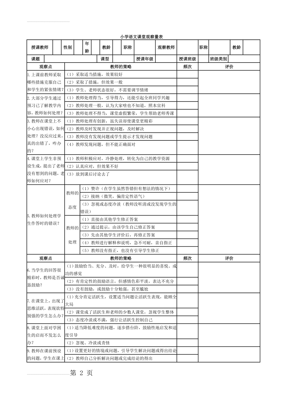 小学语文课堂观察量表(3页).doc_第2页