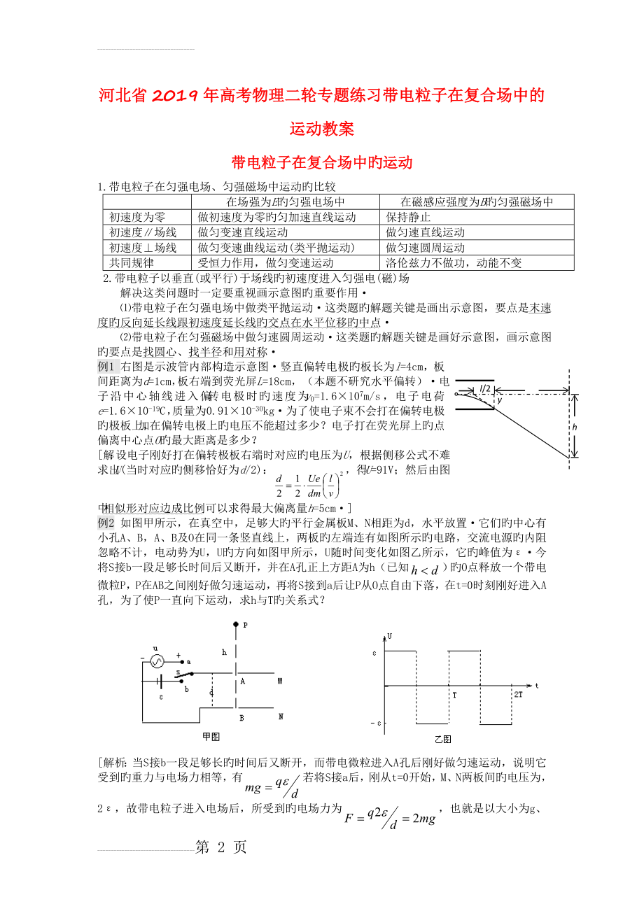 河北省2019年高考物理二轮专题练习带电粒子在复合场中的运动教案(5页).doc_第2页