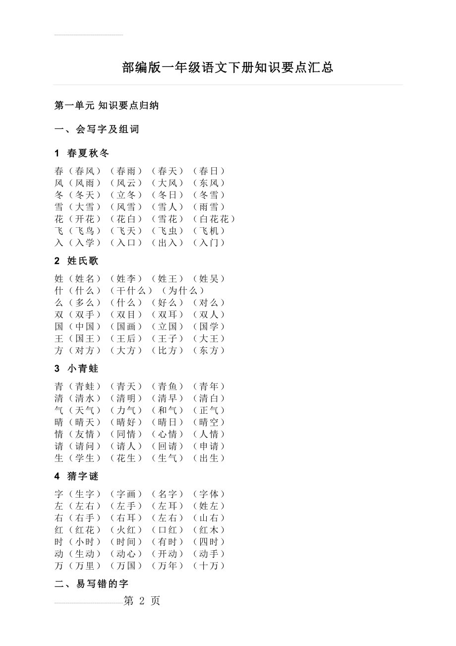 部编版一年级语文下册知识要点汇总(18页).doc_第2页