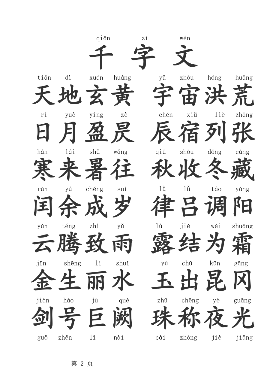 千字文拼音版全文(整理)(16页).doc_第2页