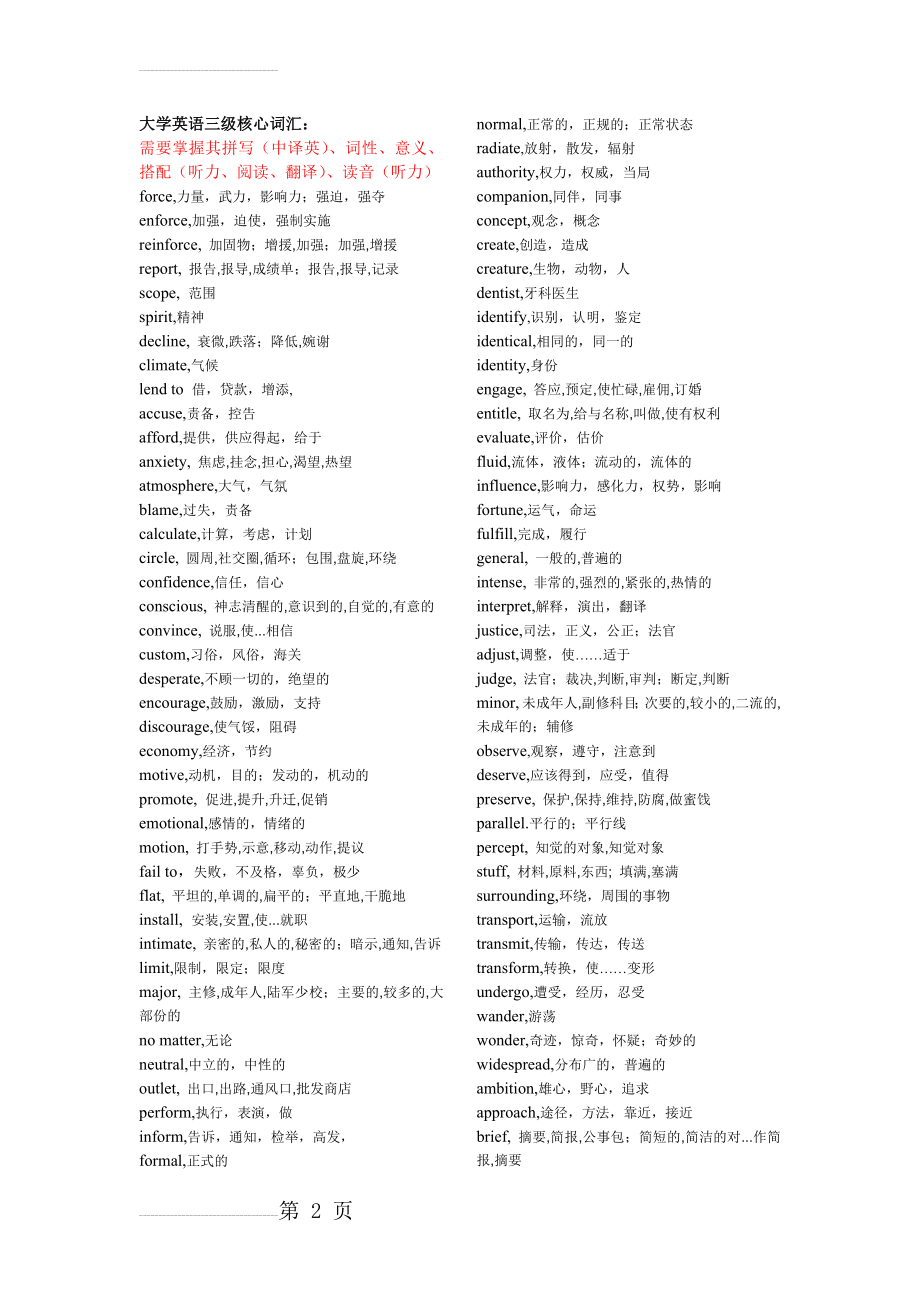 英语三级考试重点词汇归纳(9页).doc_第2页