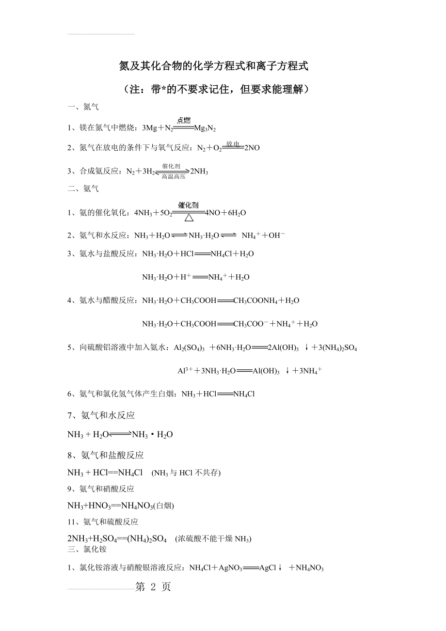 氮及其化合物的化学方程式和离子方程式集锦(5页).doc_第2页