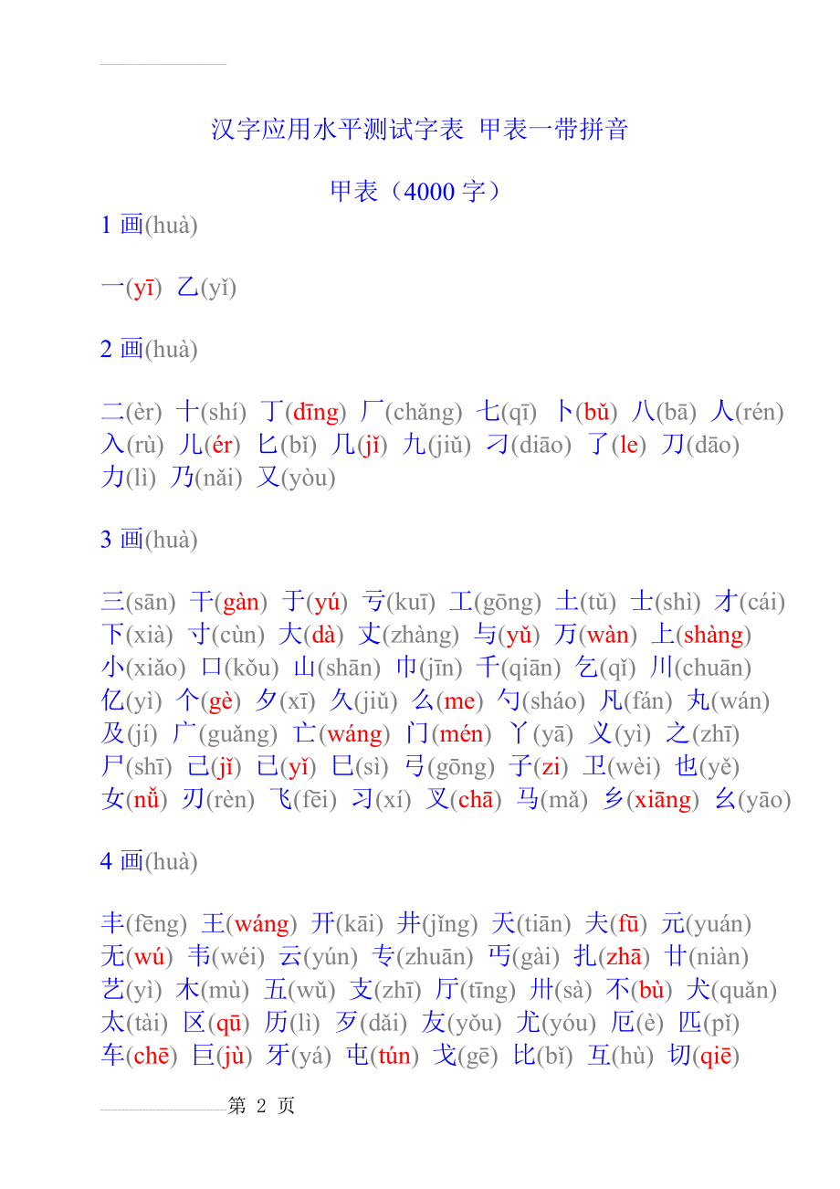 汉字应用水平测试字表 甲表一带拼音(10页).doc_第2页