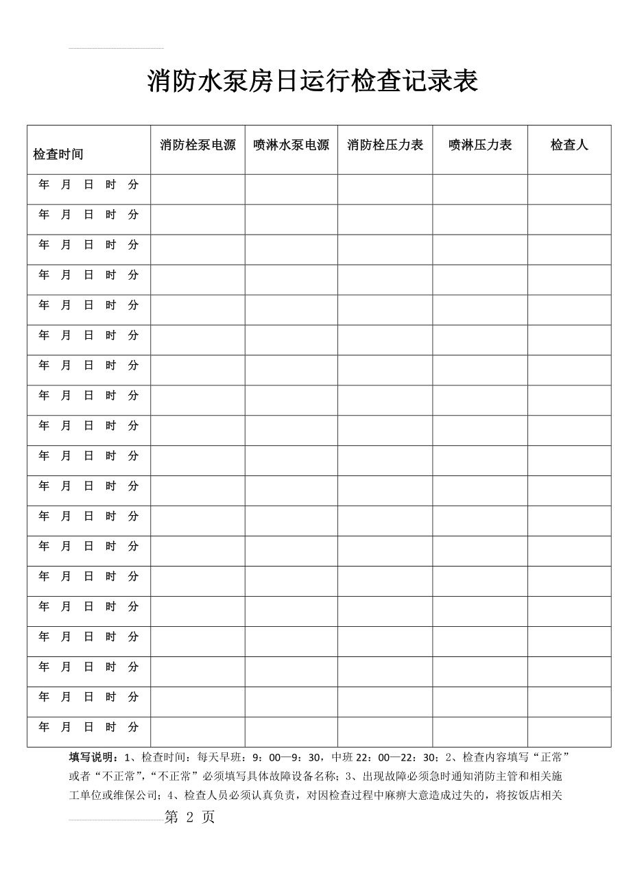 消防水泵房日运行检查记录表(3页).doc_第2页