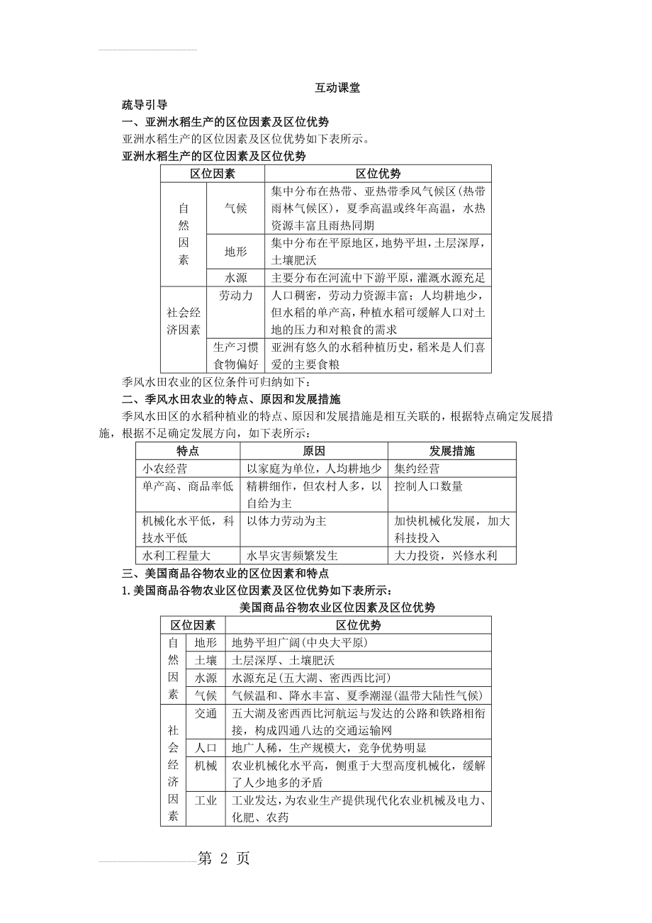 地理人教版必修2课堂探究学案：第三章第二节 以种植业为主的农业地域类型 Word版含解析(4页).doc_第2页