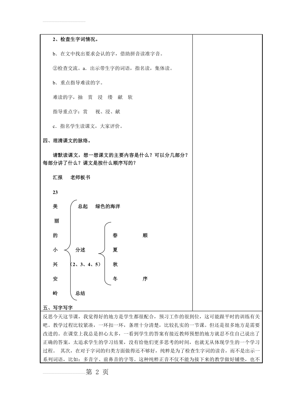 杨惠霞23 美丽的小兴安岭公开课教案反思(4页).doc_第2页