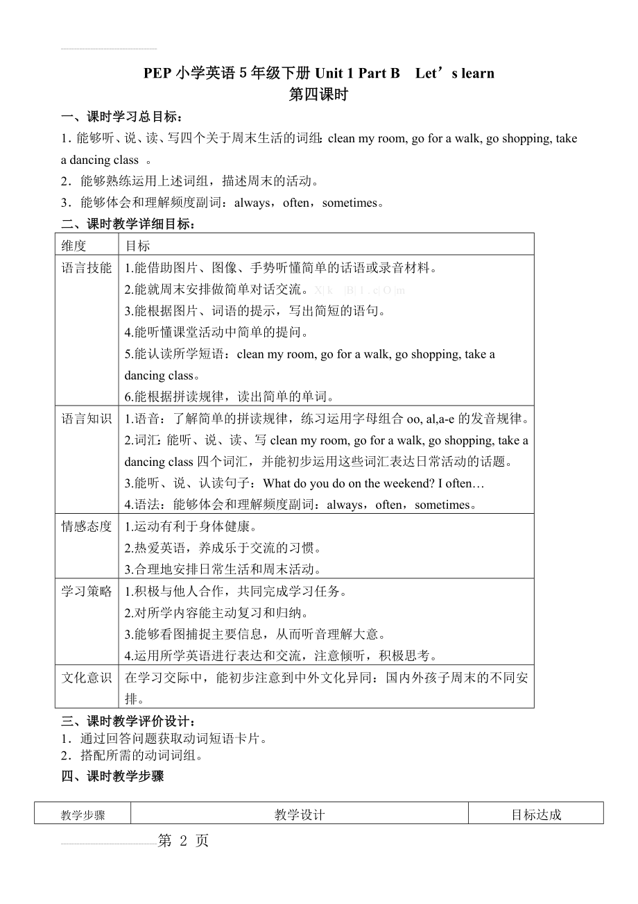 新版五年级下册Unit1My dayPart B Let27s learn教案(6页).doc_第2页