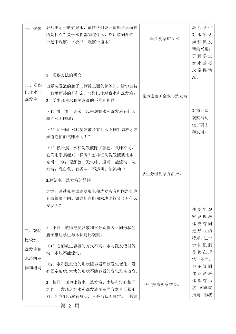 最新教科版一年级科学教案1-5 观察一瓶水(5页).doc_第2页