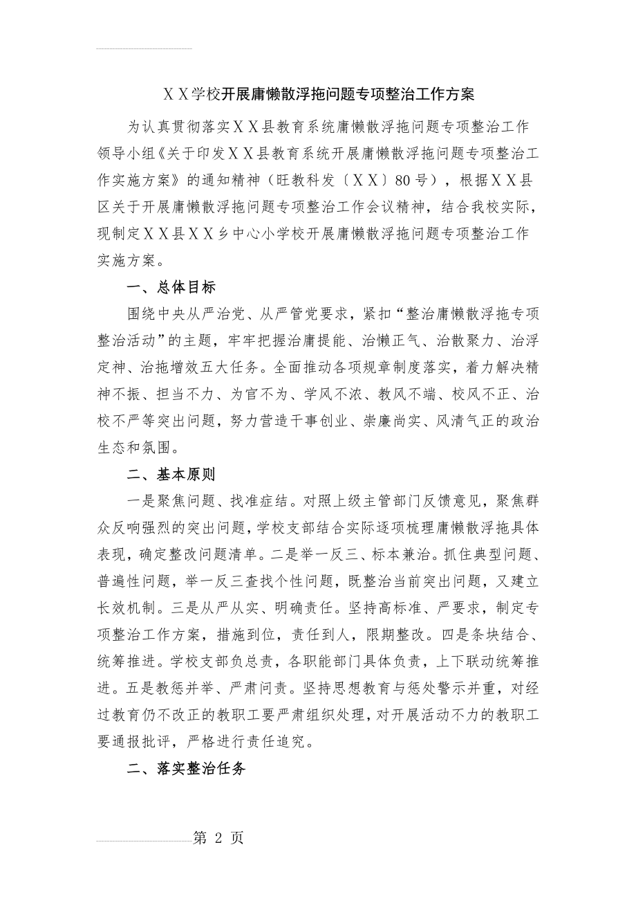 学校开展庸懒散浮拖问题专项整治工作方案　(5页).doc_第2页