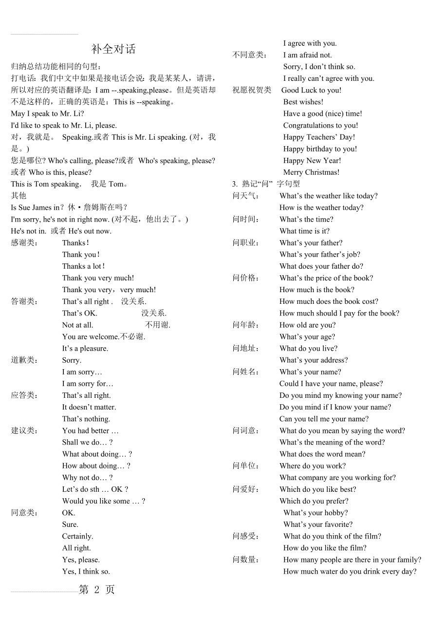 中考英语补全对话常用句型全归纳_并附真题及答案36669(10页).doc_第2页