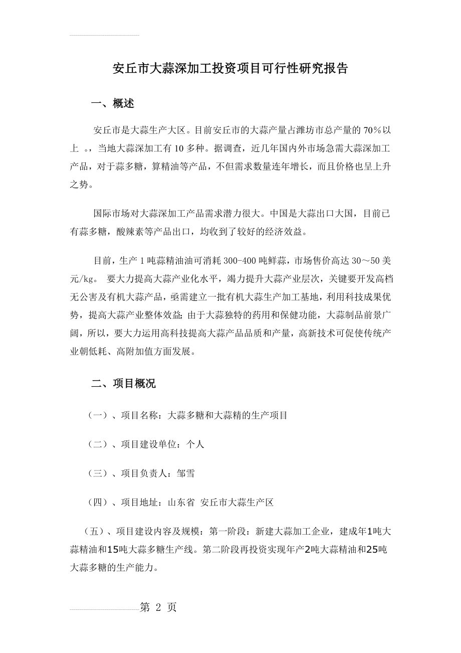 大蒜深加工投资项目可行性研究报告(22页).doc_第2页