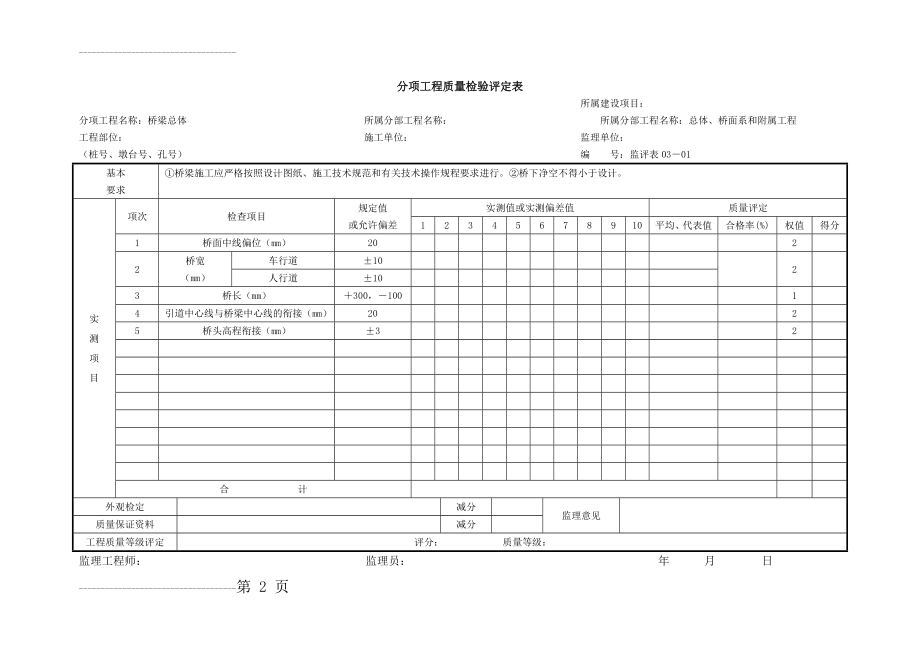 公路桥梁分项工程质量检验评定表(38页).doc_第2页