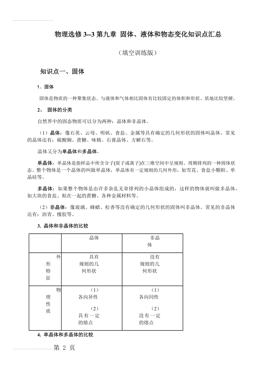 物理选修3--3第九章 固体、液体和物态变化知识点汇总(10页).doc_第2页