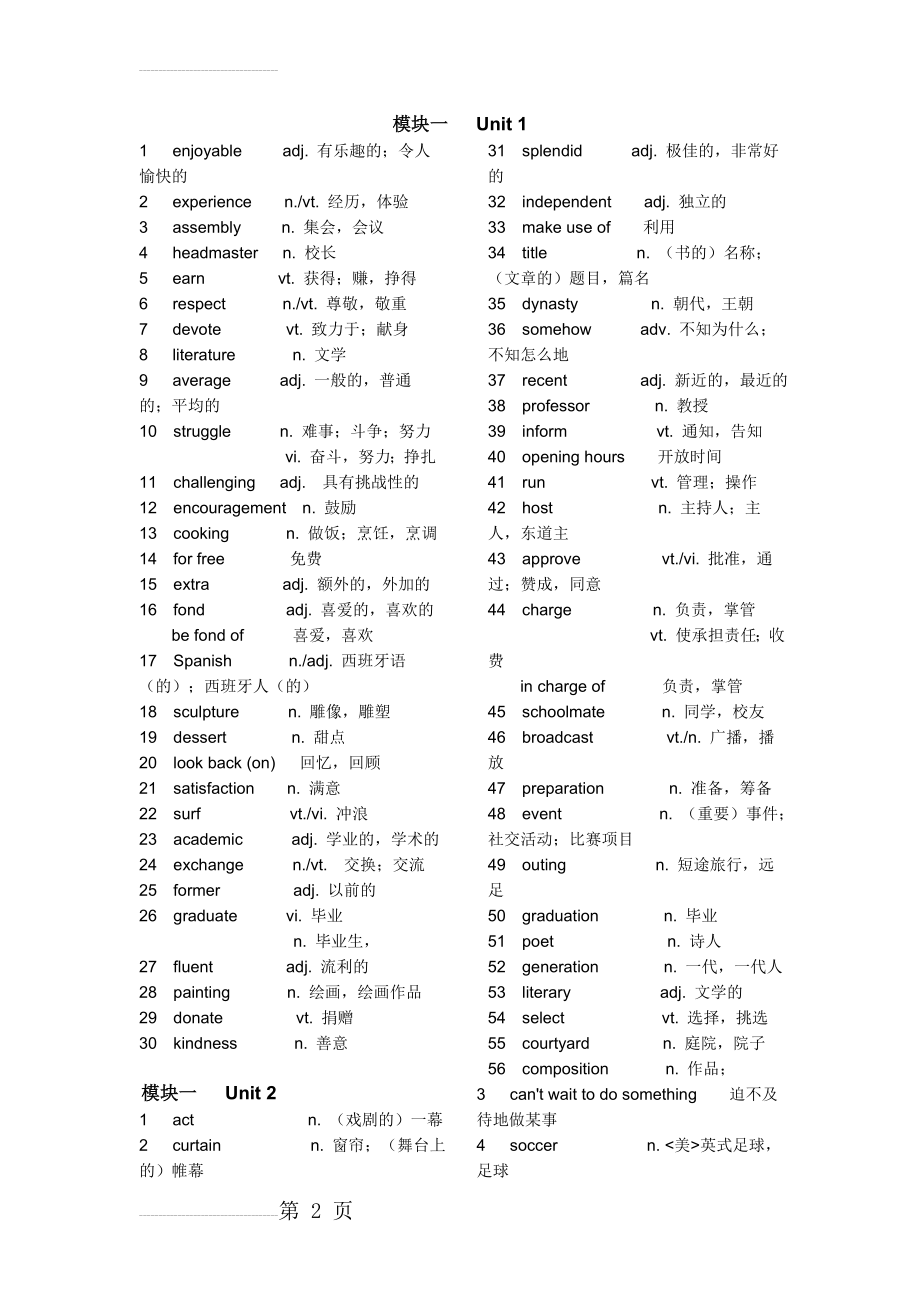 牛津高中英语模块一词汇表(英汉对照)(5页).doc_第2页