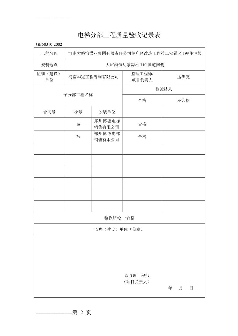 电梯分部工程质量验收记录表(17页).doc_第2页