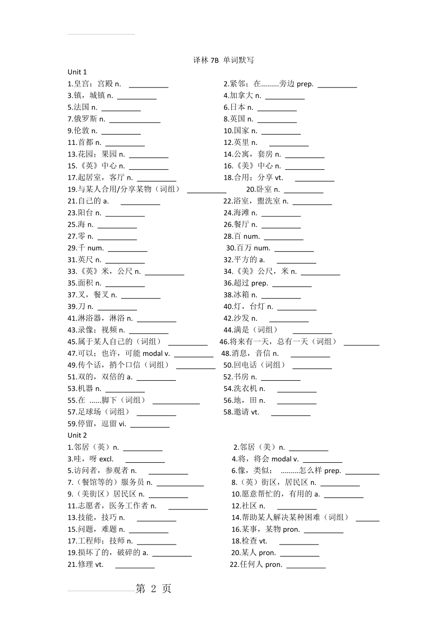 新译林版牛津英语7B全册单词默写版(7页).doc_第2页