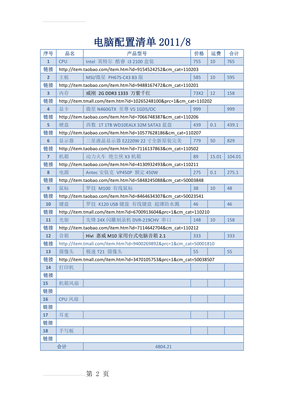 电脑配置清单表(2页).doc_第2页