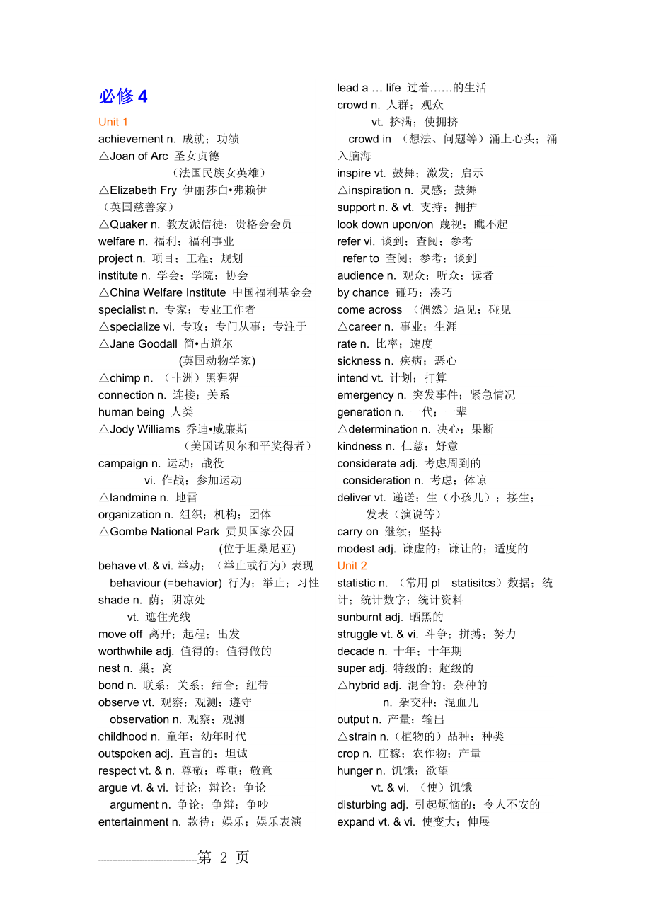 新课标 英语 必修4 单词表 电子版 高中英语(6页).doc_第2页