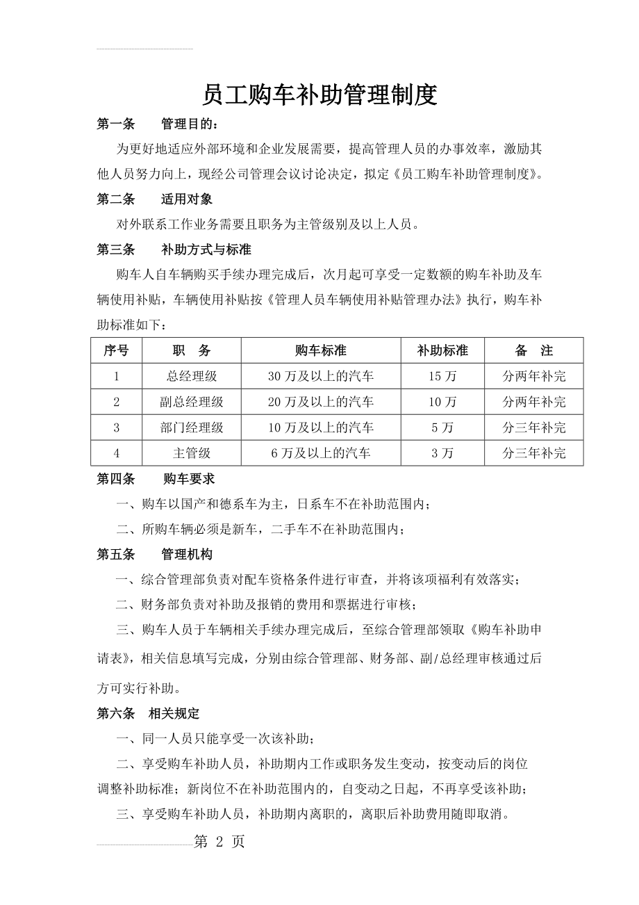 公司员工购车补助管理制度(4页).doc_第2页