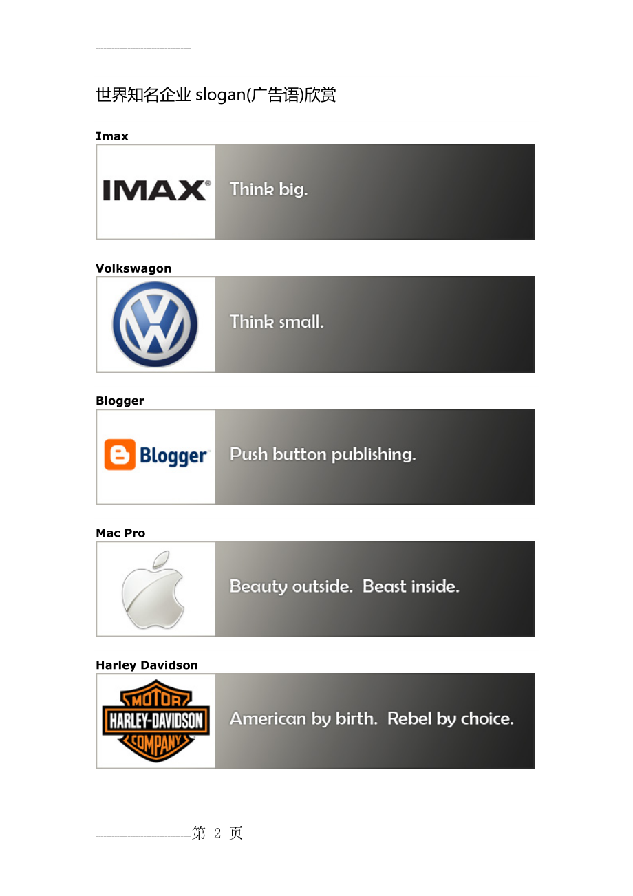 世界知名企业slogan赏析(14页).doc_第2页