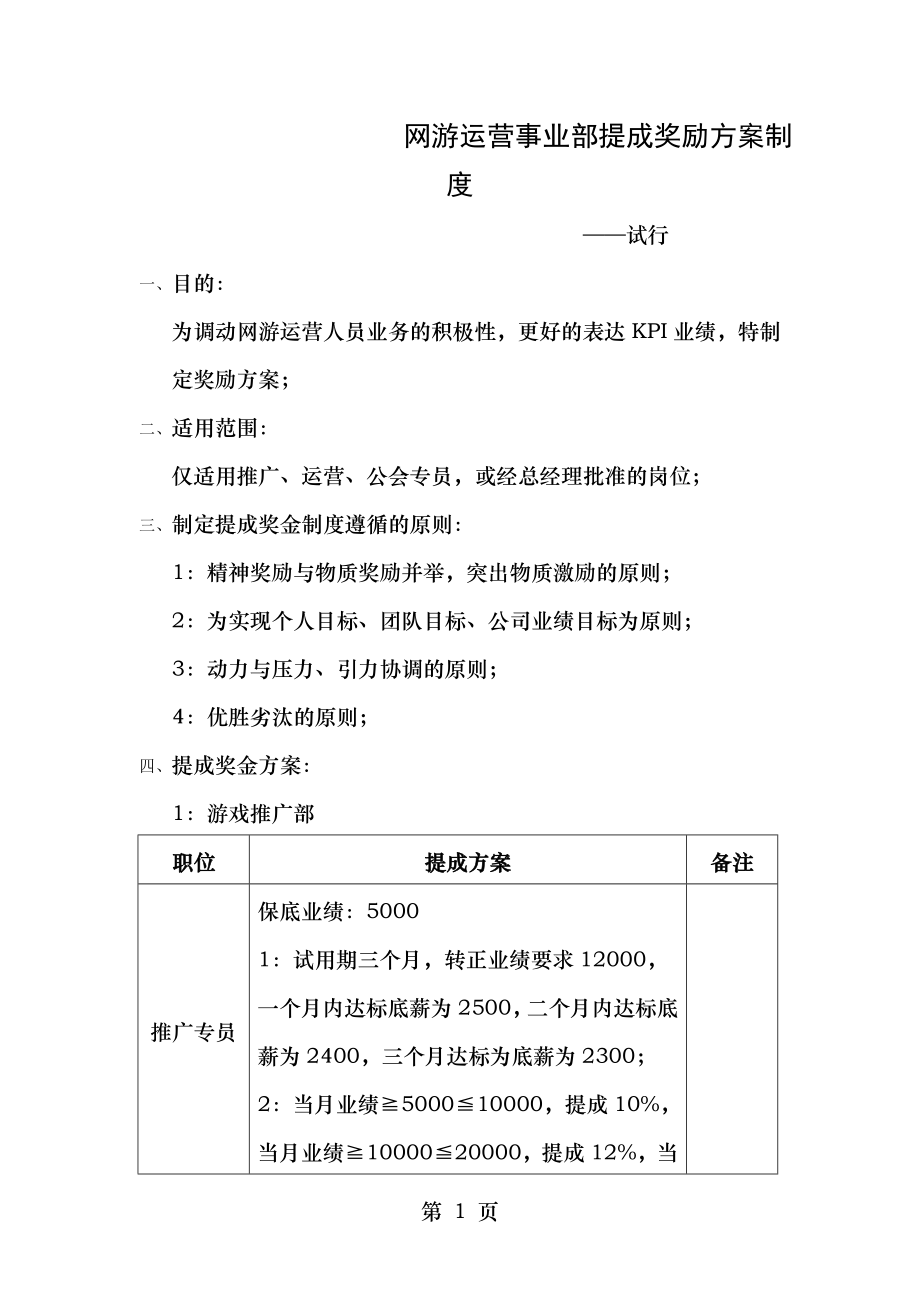 网游运营事业部提成奖励方案.doc_第1页