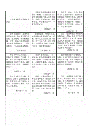 一年级下册数学学科素养评语(4页).doc